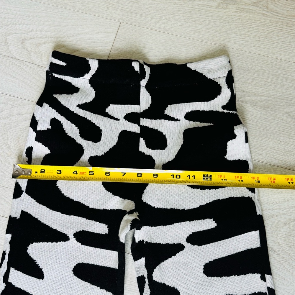 Baevely Cow Print Pants Size Small, Elastic Waist, Ankle Flare Pants Black White - Picture 8 of 11